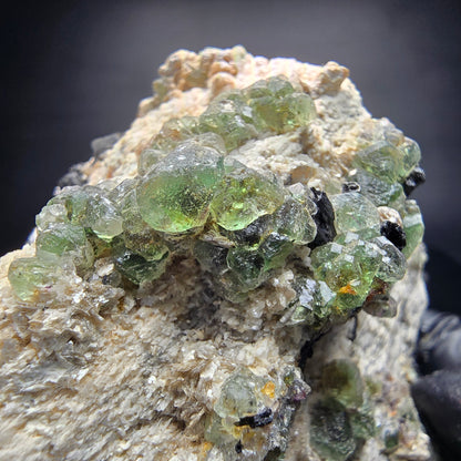 Grande fluorite fantôme, tourmaline Schörl, stade muscovite Erongo Namibie 82*51*58mm