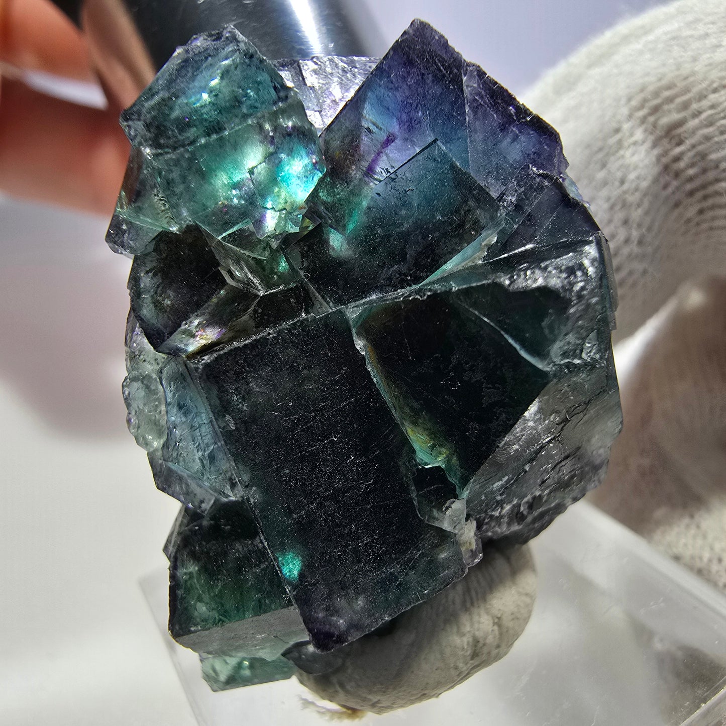 Klare Phantom Fluorit Würfel Stufe zonal grün lila Okorusu, Namibia 36*29*19mm