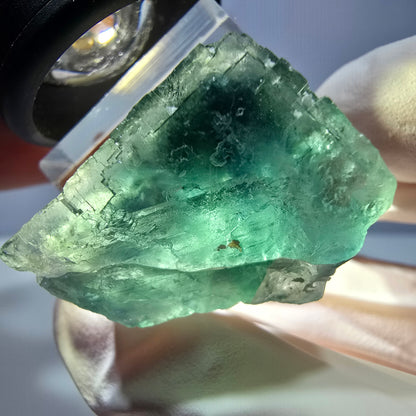Cube de fluorite fantôme transparente parquetée, vert Okorusu, Namibie 28 x 23 x 18 mm 