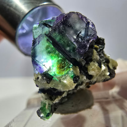 Cube de fluorite fantôme, zonal, muscovite, spécimen de tourmaline Schorl, Erongo, Namibie, 29 x 25 x 19 mm 