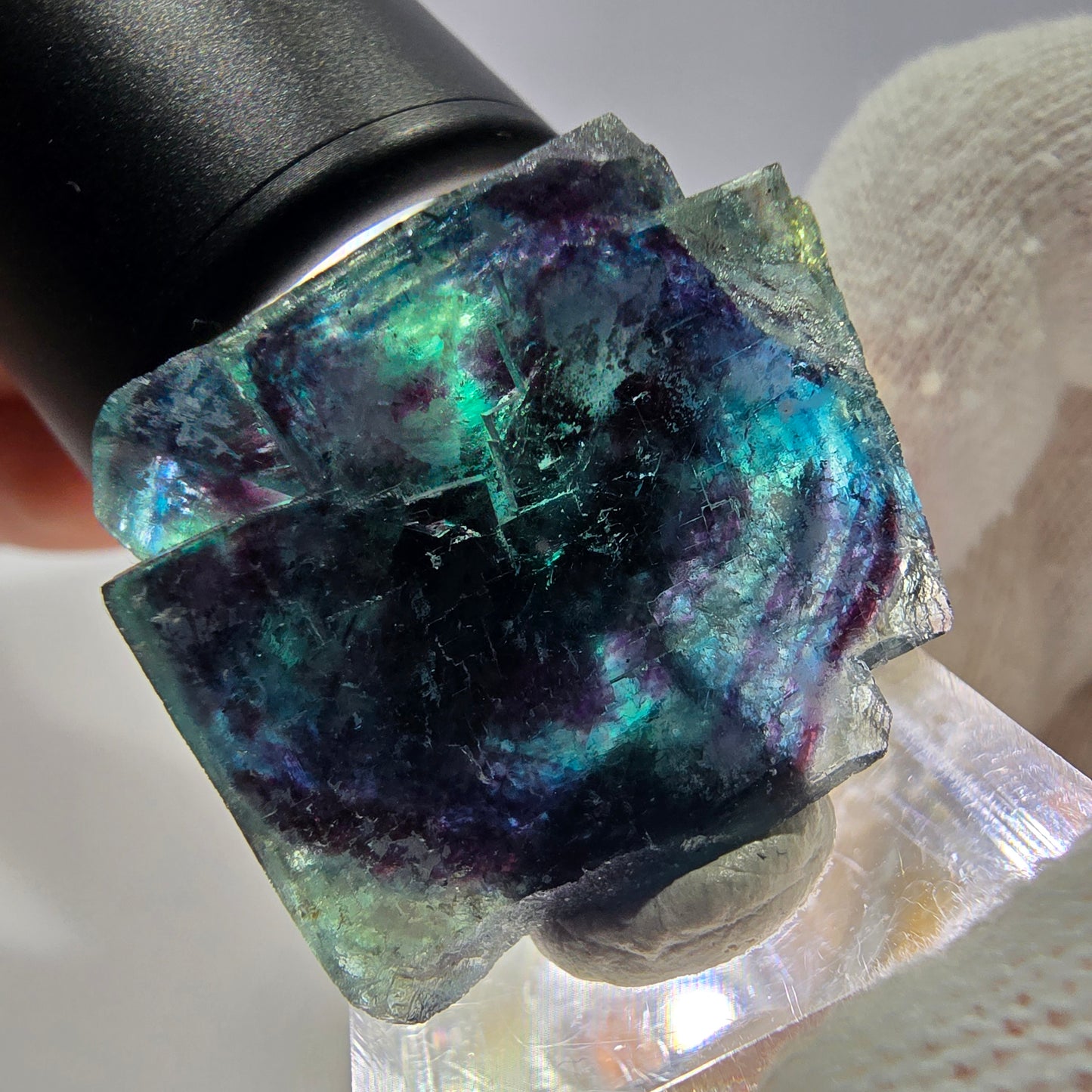 Spécimen de cube de fluorite fantôme, zonal – Nouvelle découverte ! Okorusu, Namibie, 33 x 31 x 21 mm 
