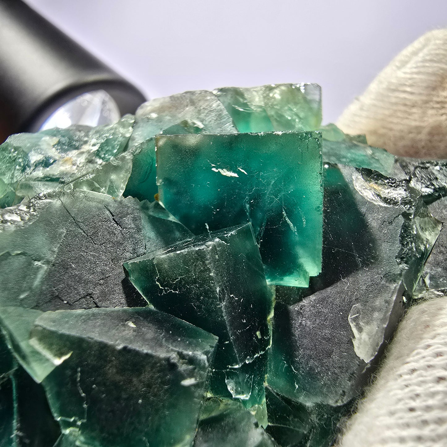 Seltene Phantom Fluorit Würfel Stufe parkettiert grün Okorusu Namibia 82*41*23mm