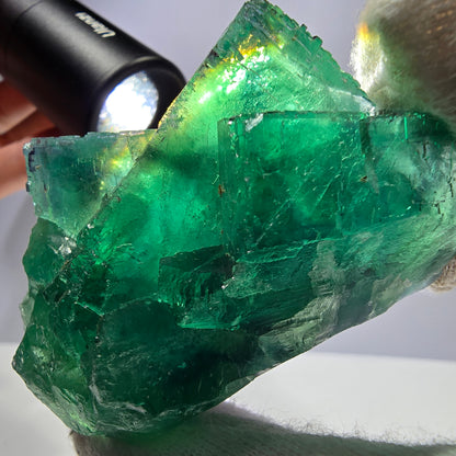 Grand spécimen de cube de fluorite fantôme, parqueté vert Okorusu, Namibie, 69 x 46 x 32 mm 