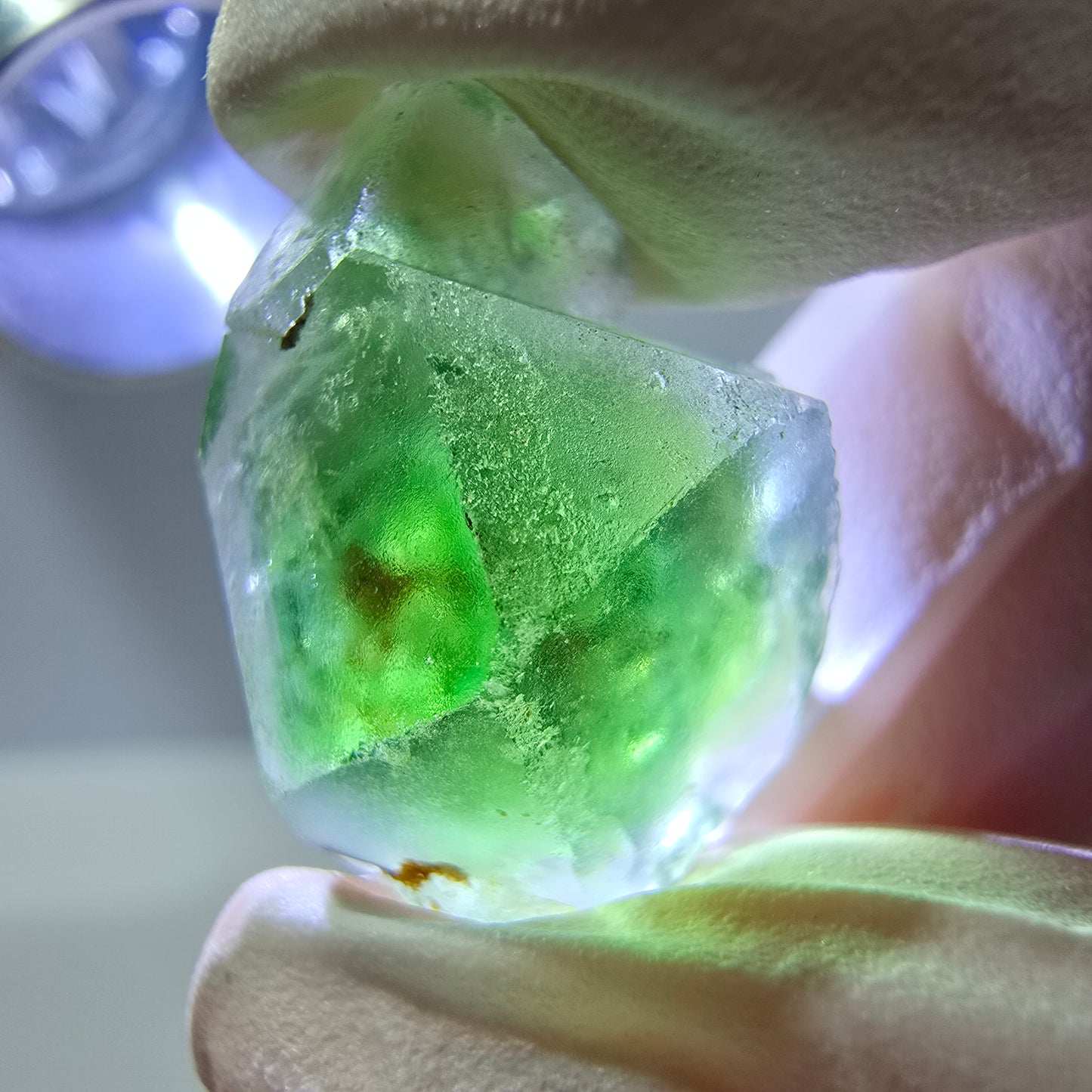 Spécimen de cube de fluorite fantôme, vert-brun, Erongo, Namibie, 21 x 14 x 10 mm 