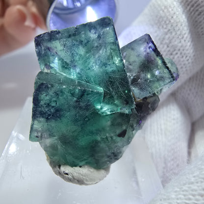 Seltene Phantom Fluorit Würfel Stufe zonal grün lila Okorusu, Namibia 28*25*17mm