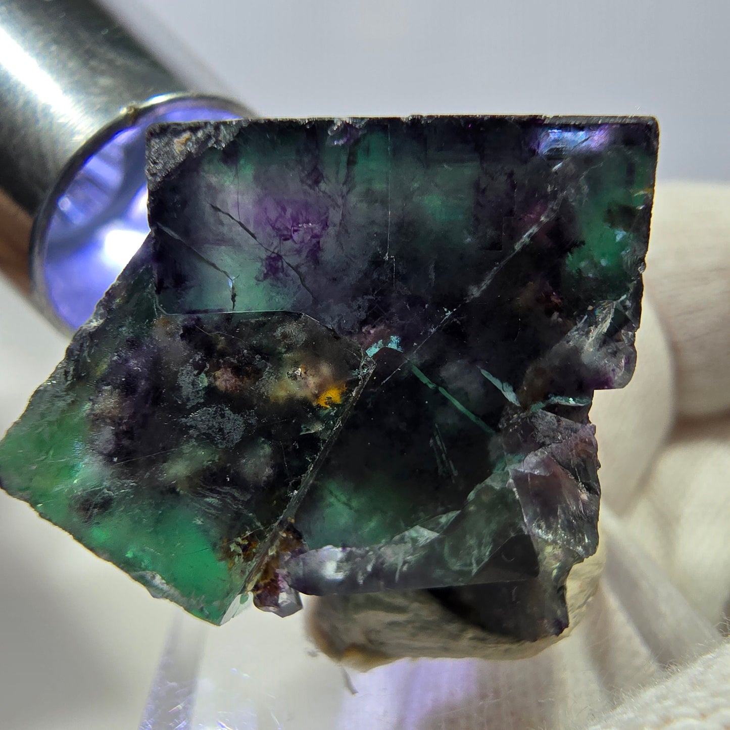 Spécimen zonal de cube de fluorite fantôme, vert violet, Okorusu, Namibie, 37 x 27 x 24 mm 
