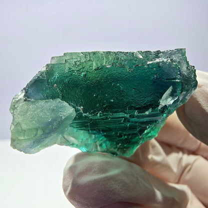 Spécimen de cube de fluorite fantôme transparente, vert parqueté, Okorusu, Namibie, 48 x 29 x 27 mm 