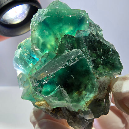 Spécimen de cube de fluorite fantôme transparente, parqueté vert Okorusu, Namibie 54 x 50 x 36 mm 