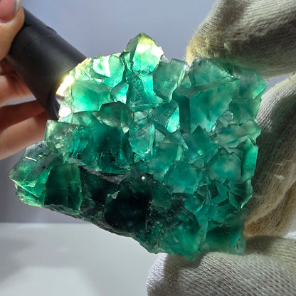 Cube de fluorite fantôme parqueté vert violet Okorusu Namibie 60*54*15mm 