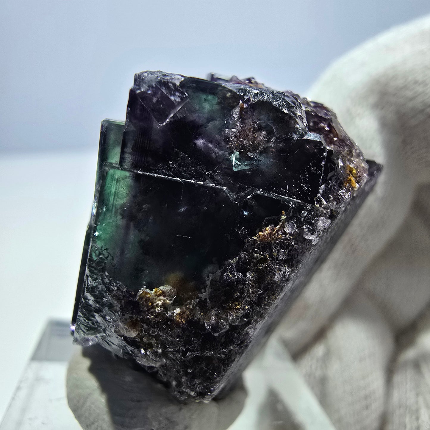 Klare Phantom Fluorit Würfel Stufe zonal grün lila Okorusu, Namibia 35*30*22mm