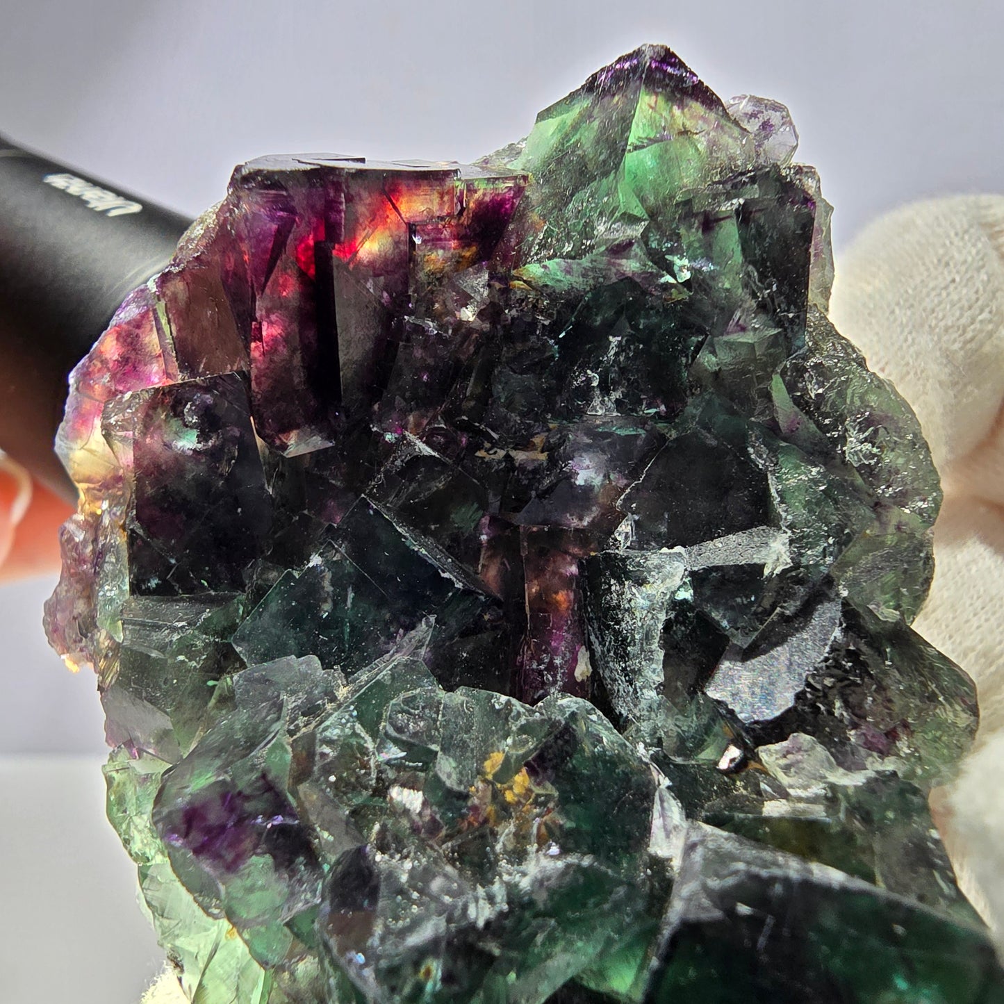 Spécimen de cube de fluorite fantôme transparent, parqueté, zonal, Okorusu, Namibie, 72 x 54 x 23 mm 