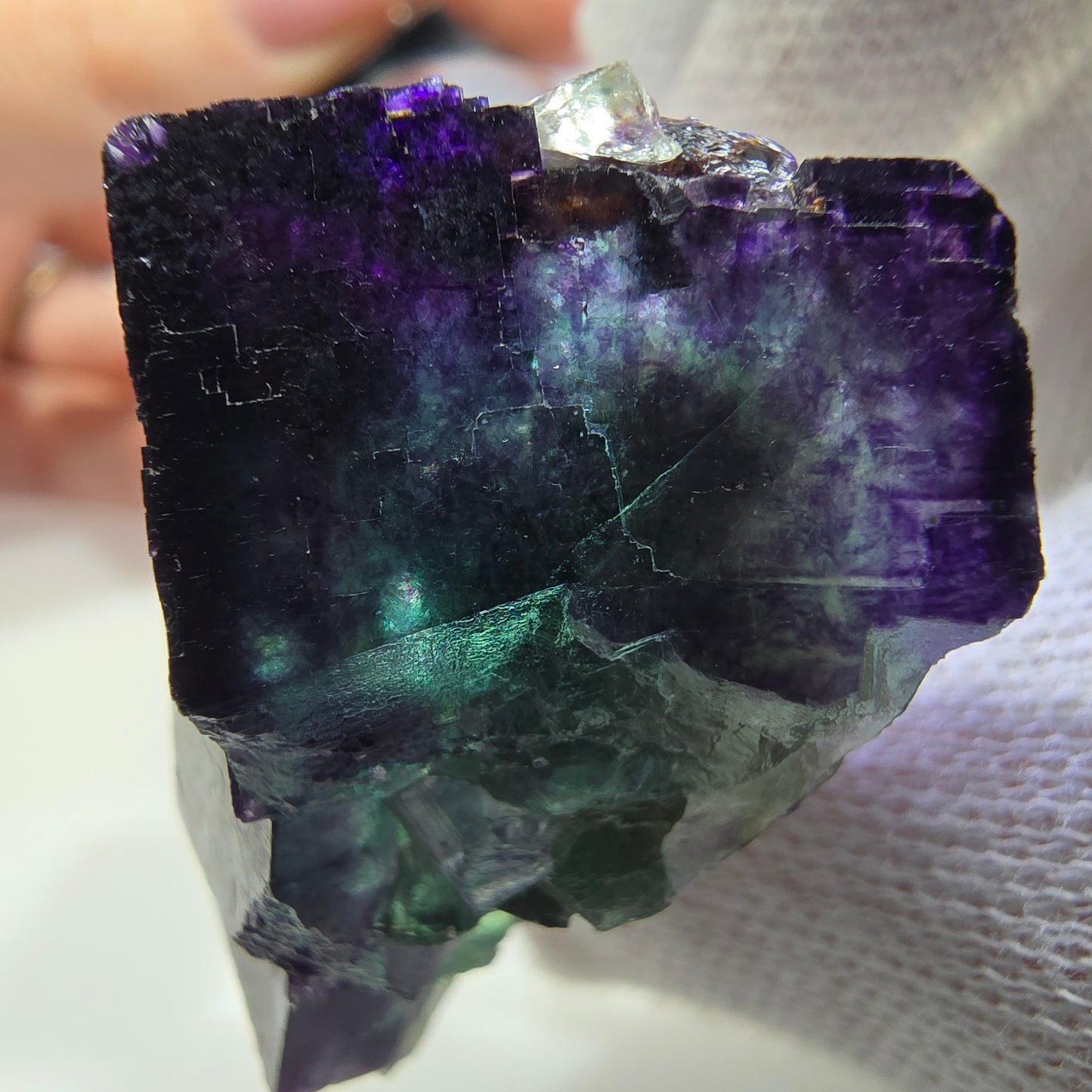 Klare Phantom Fluorit Würfel Stufe zonal grün lila Okorusu, Namibia 41*24*21mm