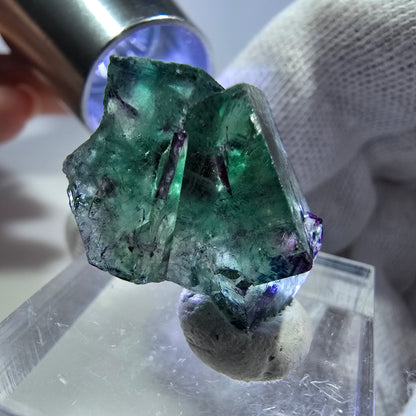Spécimen rare de cube de fluorite fantôme, vert zonal et violet, Okorusu, Namibie, 25 x 21 x 15 mm 