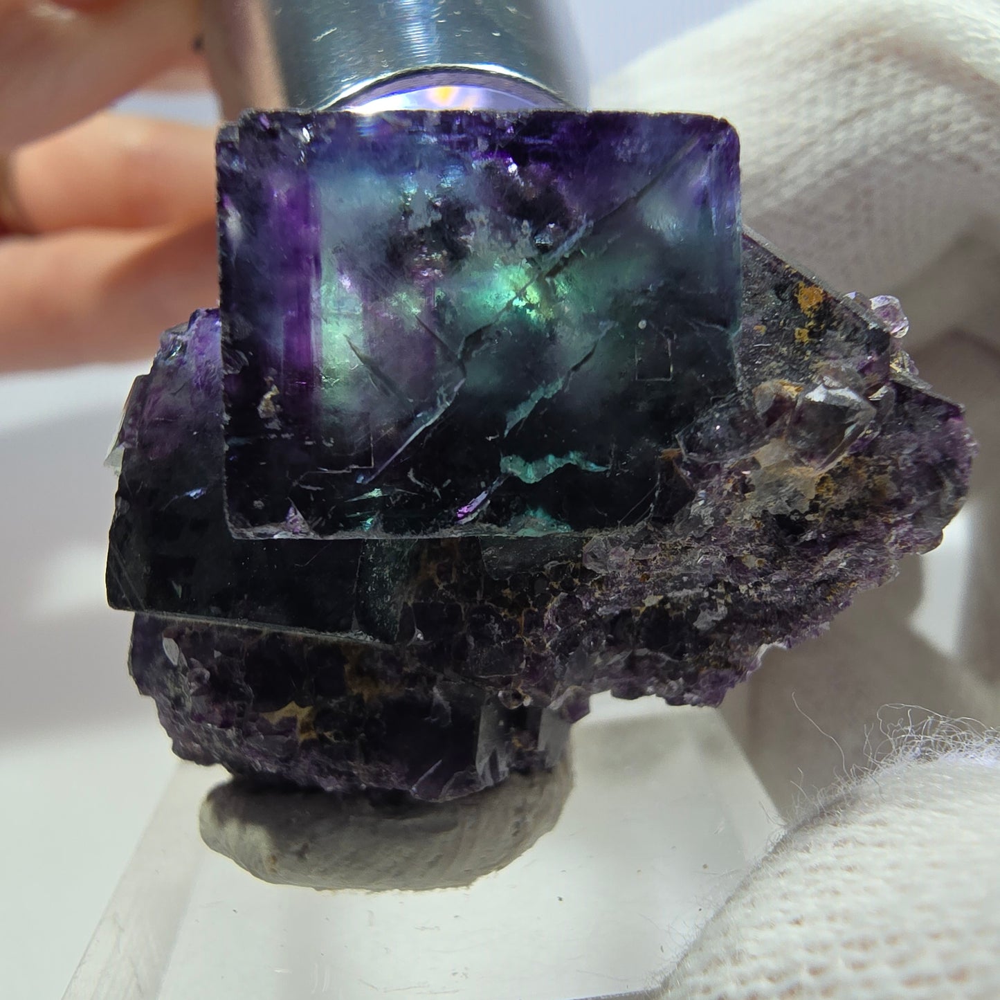 Klare Phantom Fluorit Würfel Stufe zonal grün lila Okorusu, Namibia 36*26*25mm