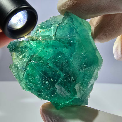 Spécimen de cube de fluorite fantôme transparente, vert parqueté, Okorusu, Namibie, 51 x 40 x 26 mm 