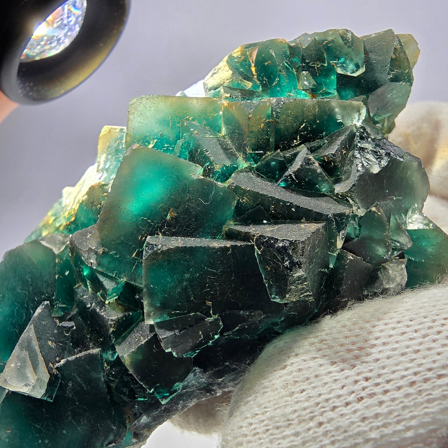 Rare spécimen de cube de fluorite fantôme, parqueté vert Okorusu, Namibie, 92 x 61 x 38 mm 