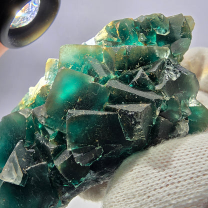 Rare spécimen de cube de fluorite fantôme, parqueté vert Okorusu, Namibie, 92 x 61 x 38 mm 