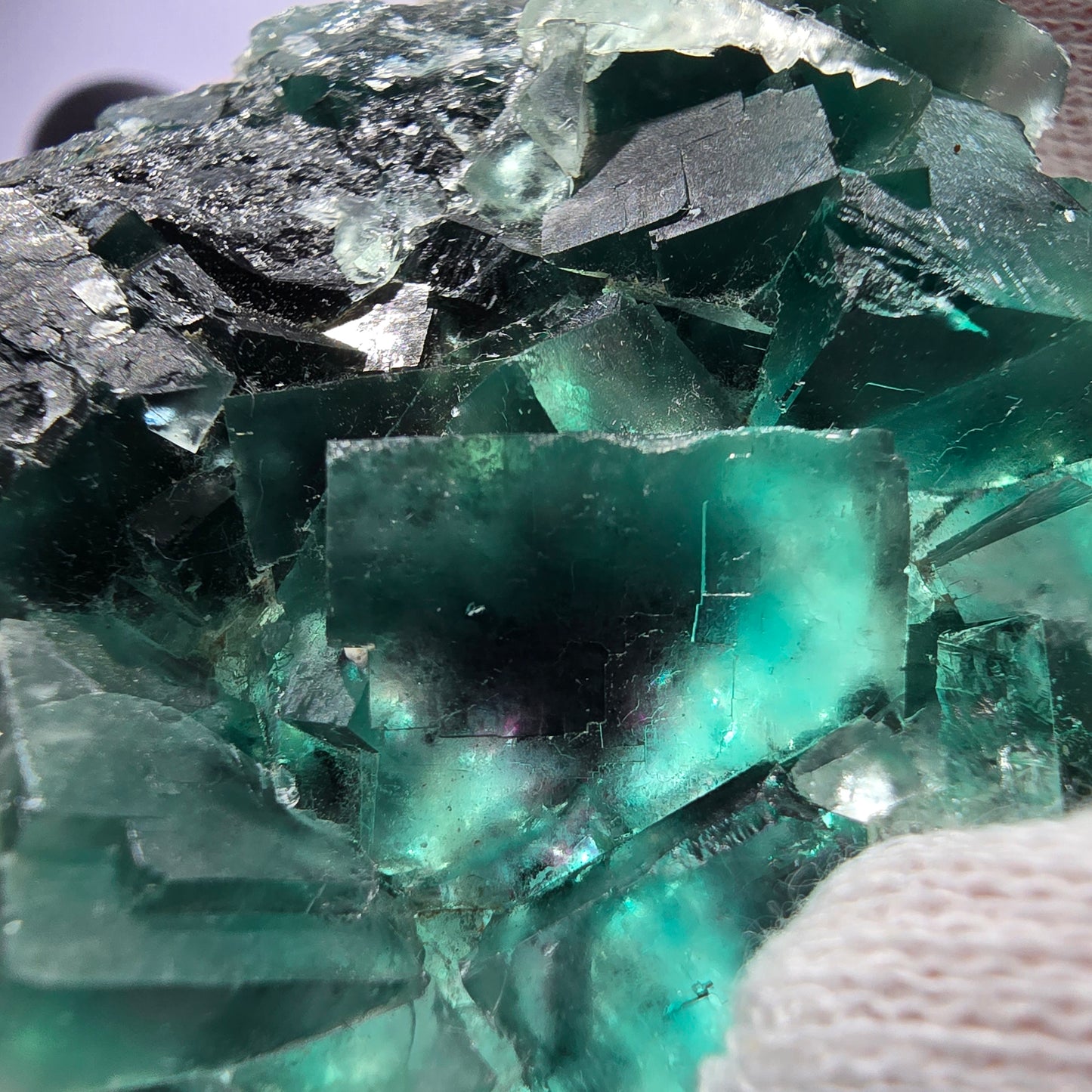Seltene Phantom Fluorit Würfel Stufe parkettiert grün Okorusu Namibia 65*51*16mm