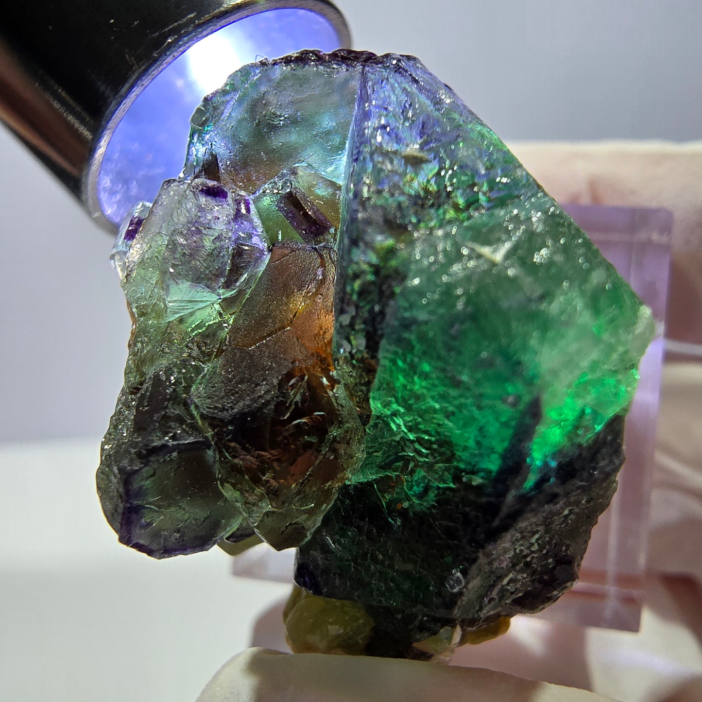 Cube de fluorite fantôme, zonal, spécimen de muscovite, Erongo, Namibie, 33 x 28 x 26 mm 