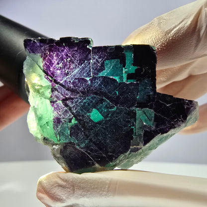 Spécimen de cube de fluorite fantôme vert violet zonal 11:11 Angel Pocket, Namibie 54*38*38mm 