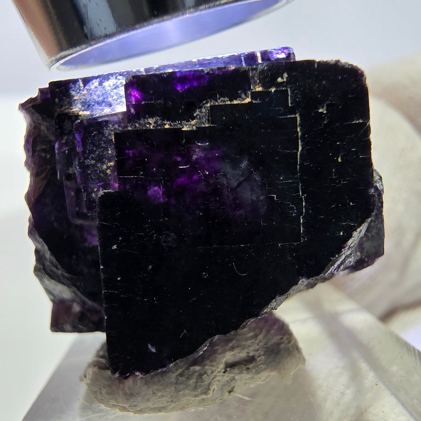 Spécimen rare de cube de fluorite fantôme, vert zonal et violet, Okorusu, Namibie, 33 x 25 x 22 mm 