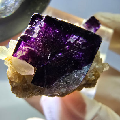 Phantom Fluorit Würfel, Quarz Stufe, grün lila Okorusu, Namibia 29*20*15mm