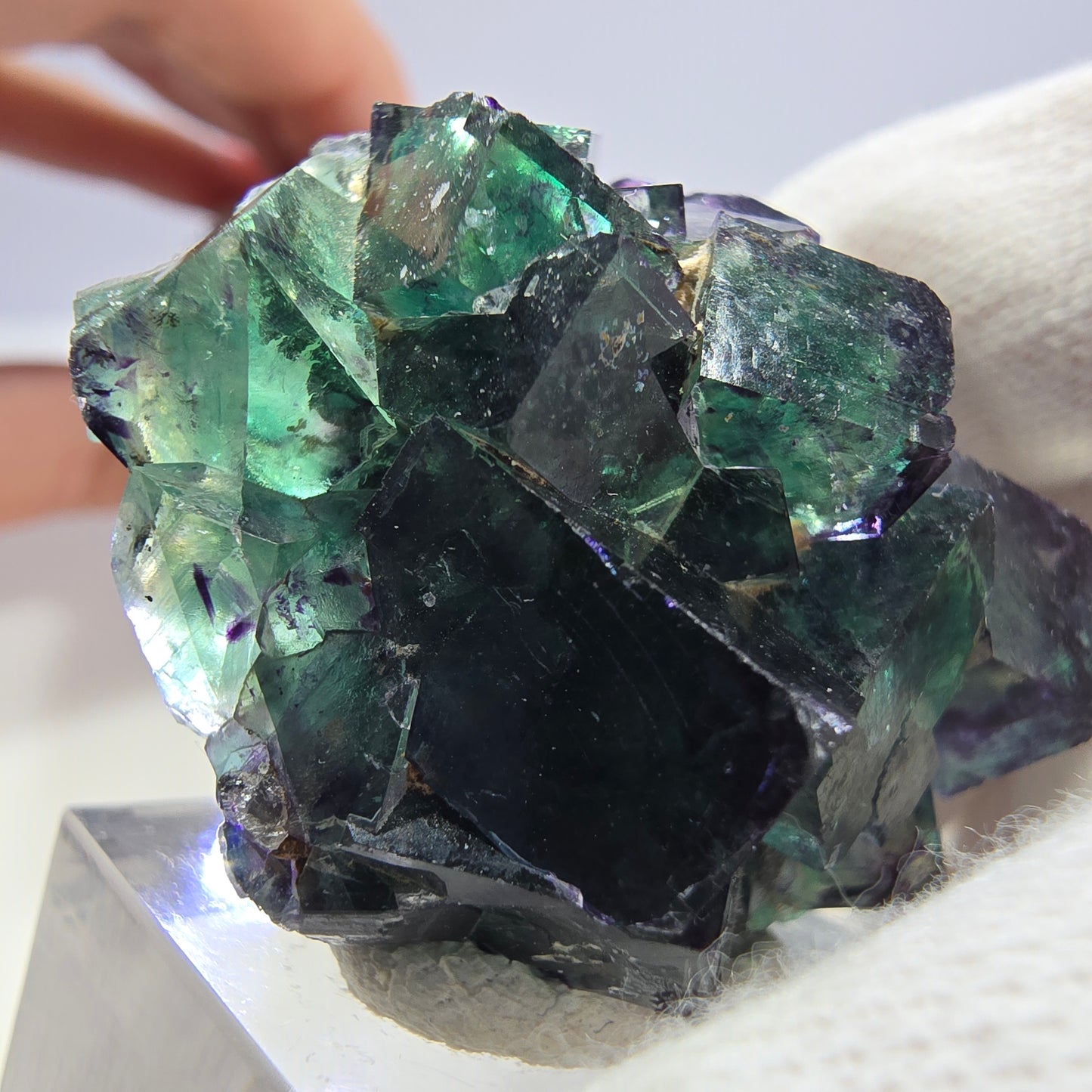 Klare Phantom Fluorit Würfel Stufe zonal grün lila Okorusu, Namibia 43*35*19mm