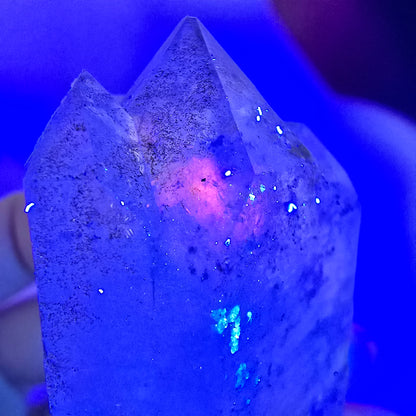 Skeleton Phantom Smoky Quartz DT Scepter, UV Calcite Valentine Pocket, Namibia 95*40*33mm 