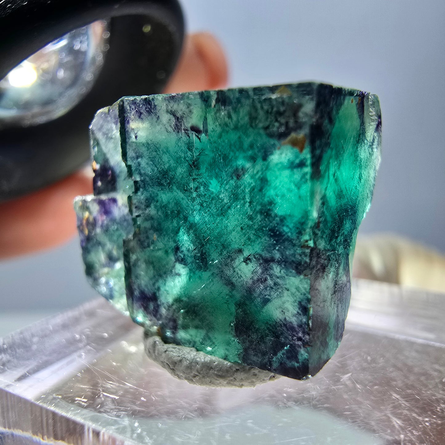 Phantom Fluorit Würfel Stufe, parkettiert grün lila Okorusu, Namibia 18*15*13mm