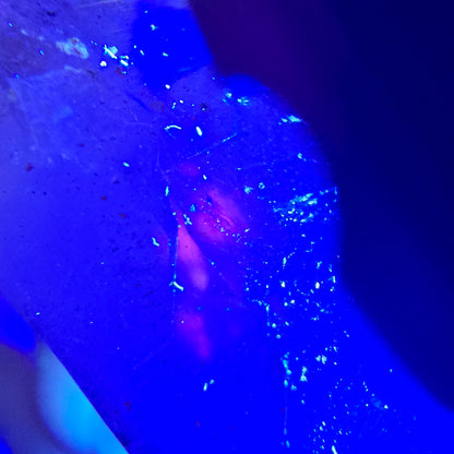 Quartz fumé squelette Enhydro DT, calcite UV, 1 poche Bubble Valentine, Namibie 87 x 34 x 24 mm 