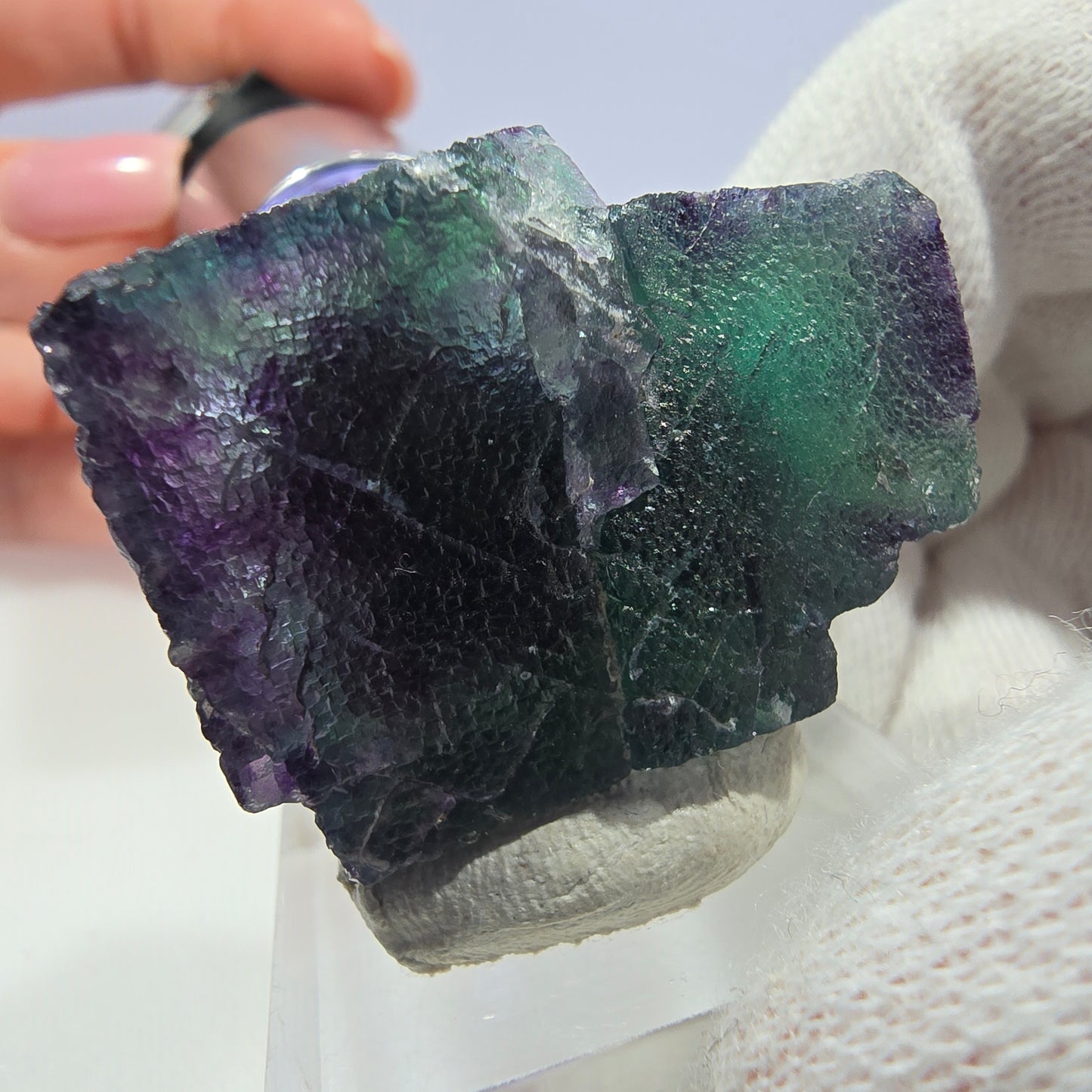 Clear Phantom Fluorite Cube Specimen zonal green purple Okorusu, Namibia 37*27*19mm 