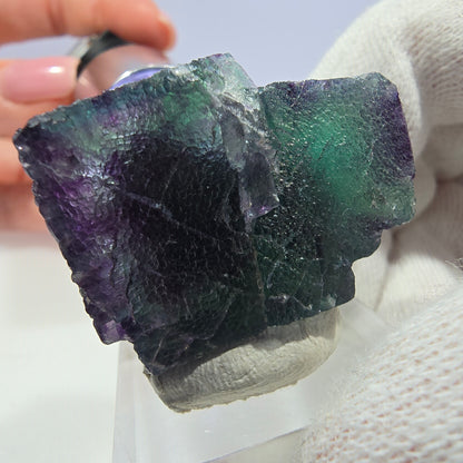 Clear Phantom Fluorite Cube Specimen zonal green purple Okorusu, Namibia 37*27*19mm 