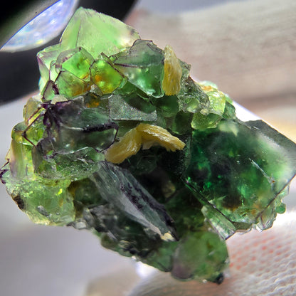 Spécimen de cube de fluorite fantôme zonal, de muscovite et de tourmaline Schorl, Erongo, Namibie, 27 x 25 x 24 mm 