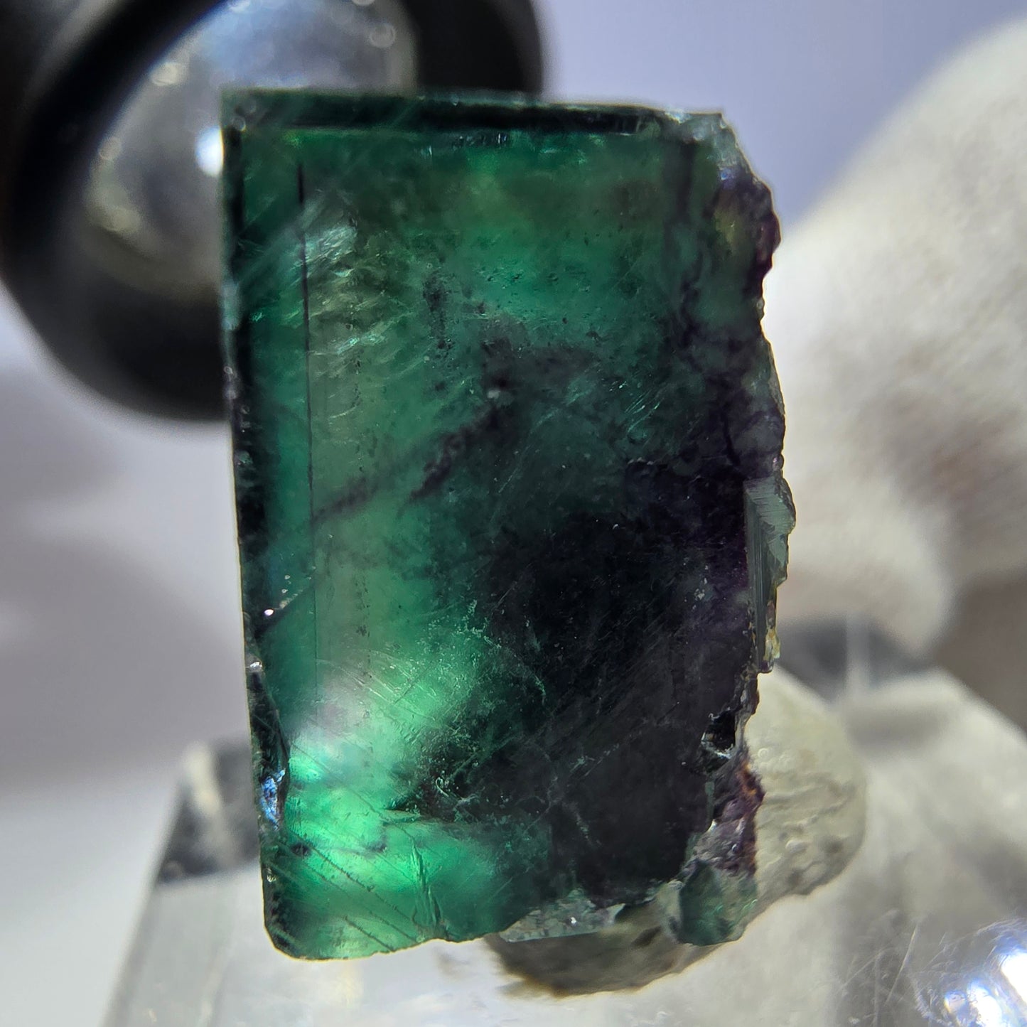 Spécimen rare de cube de fluorite fantôme, vert zonal et violet, Okorusu, Namibie, 24 x 23 x 11 mm 