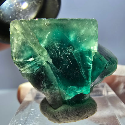 Spécimen de cube de fluorite fantôme, vert violet, Okorusu, Namibie, 27 x 22 x 15 mm 