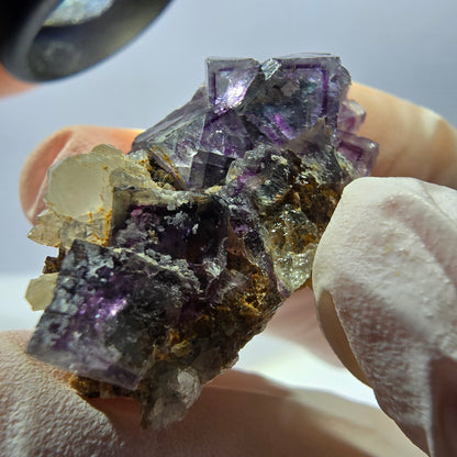 Rare cube de fluorite fantôme, spécimen de quartz vert violet Okorusu Namibie 34 x 21 x 13 mm 
