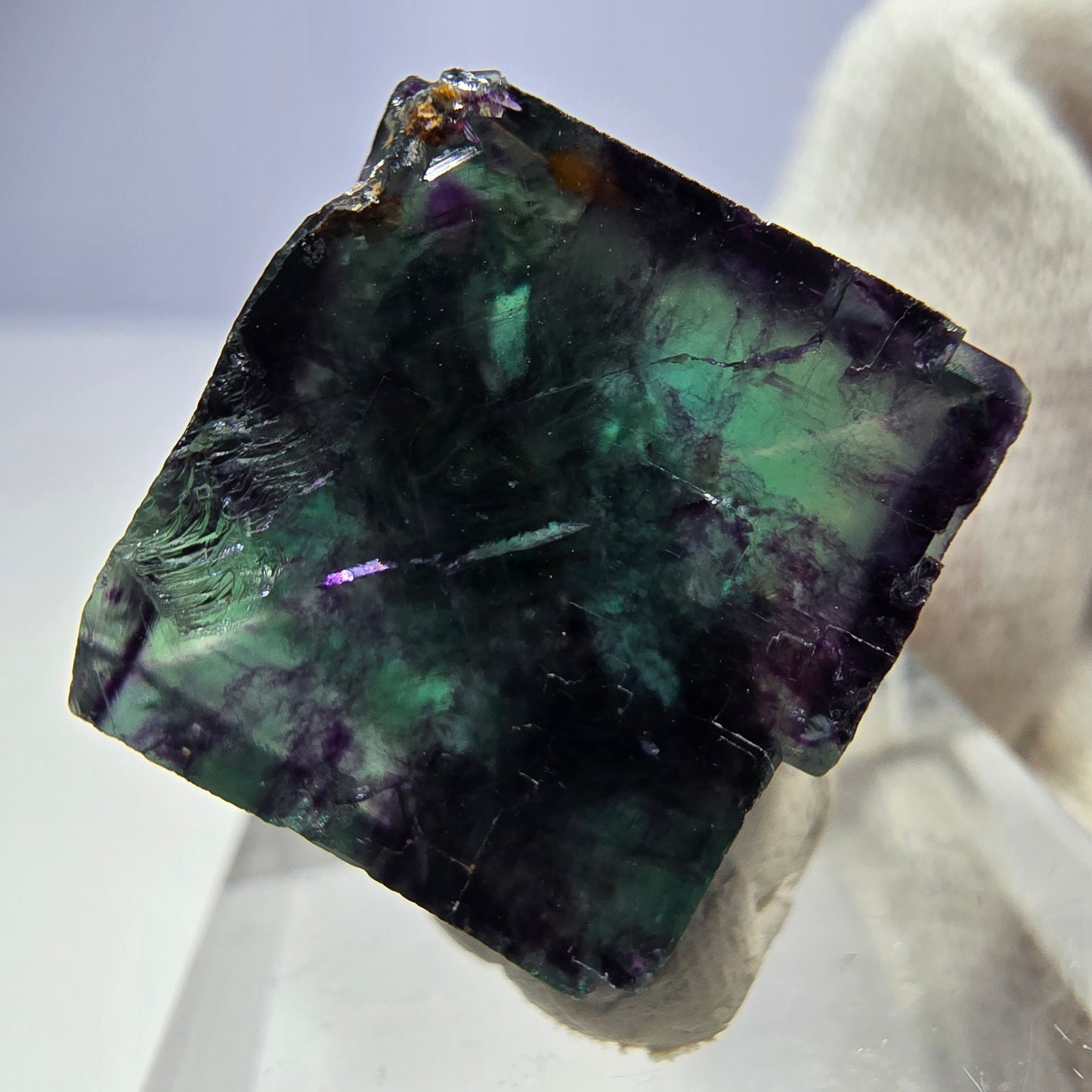 Clear Phantom Fluorite Cube Specimen zonal green purple Okorusu, Namibia 24*23*14mm 