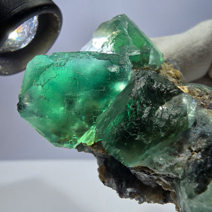 Rare spécimen de cube de fluorite fantôme, parqueté vert Okorusu, Namibie, 72 x 60 x 45 mm 