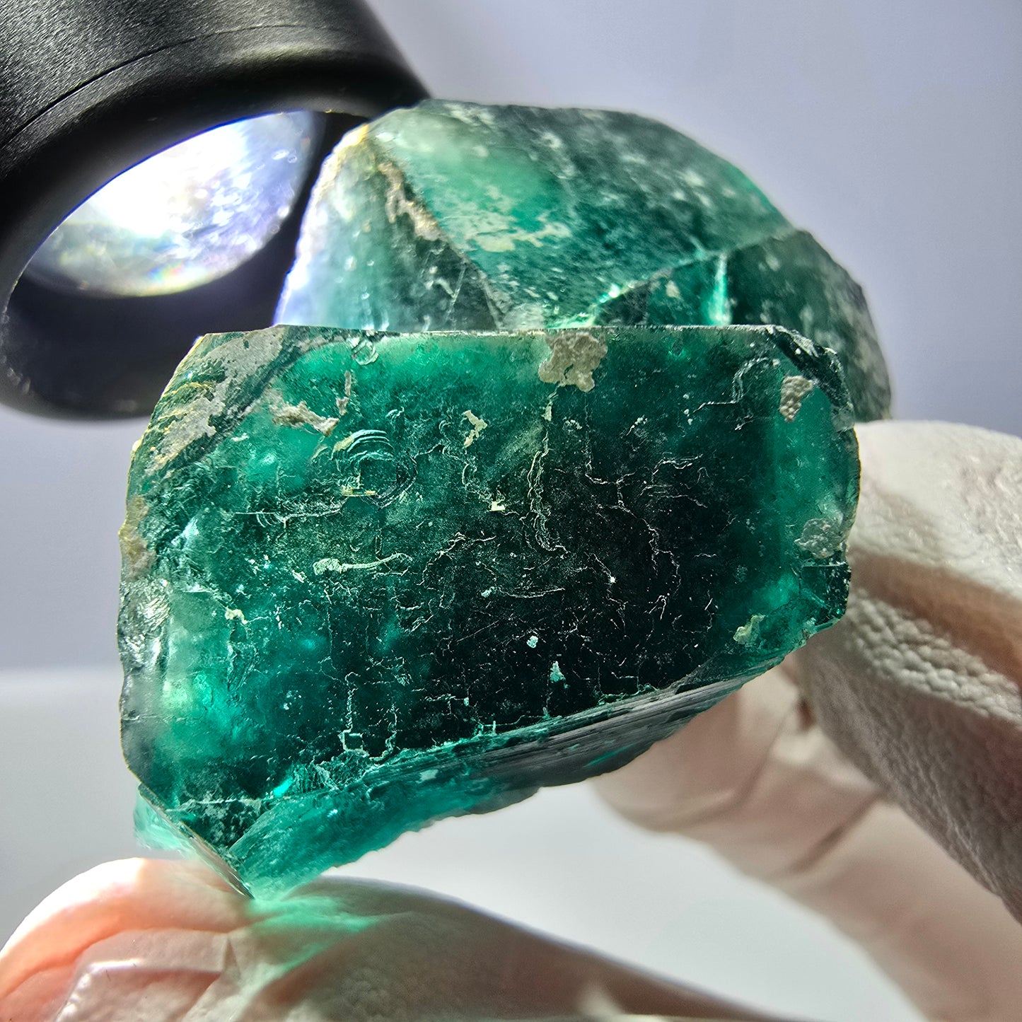 Spécimen de cube de fluorite fantôme, parqueté vert violet Okorusu, Namibie 51*46*28 mm 