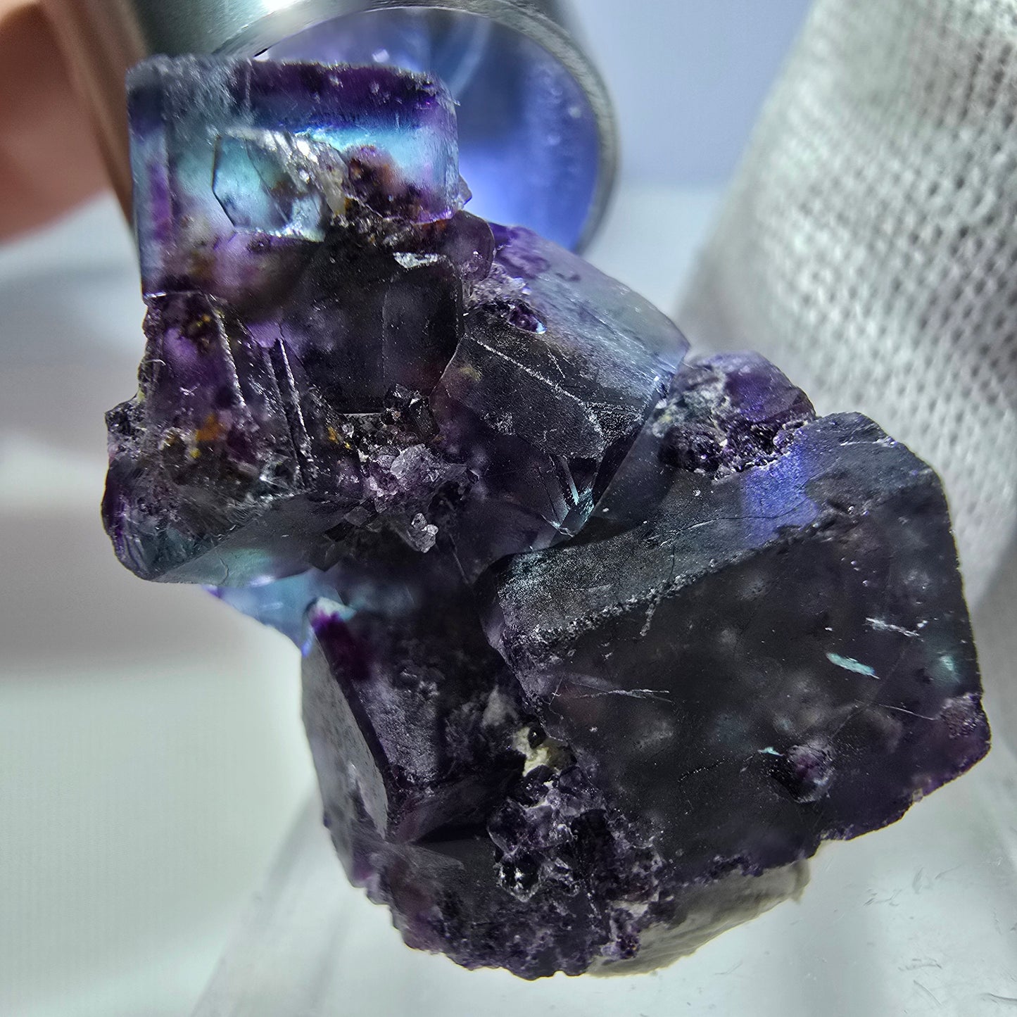 Spécimen rare de cube de fluorite fantôme, vert zonal et violet, Okorusu, Namibie, 30 x 21 x 17 mm 