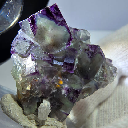 Seltene Phantom Fluorit Würfel Stufe zonal grün lila Okorusu, Namibia 26*26*25mm