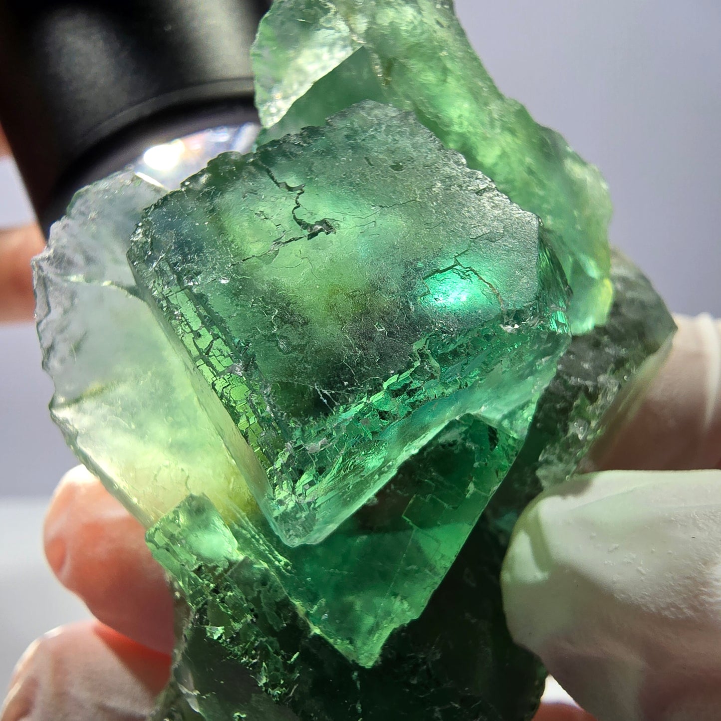 Spécimen de cube de fluorite fantôme transparente, vert parqueté, Okorusu, Namibie, 55 x 45 x 23 mm 