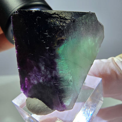 Rare cube de fluorite fantôme parqueté vert violet Okorusu Namibie 46*29*22mm 