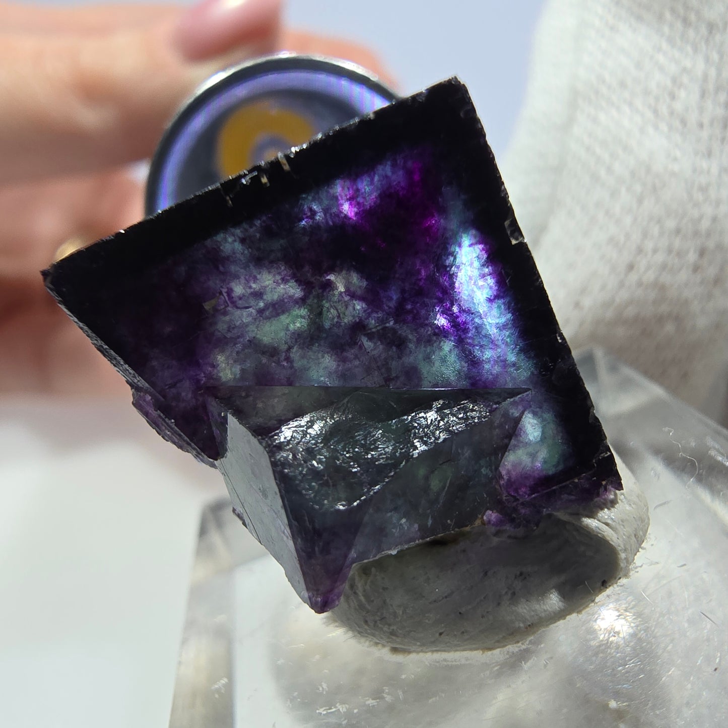 Klare Phantom Fluorit Würfel Stufe zonal grün lila Okorusu, Namibia 23*17*22mm