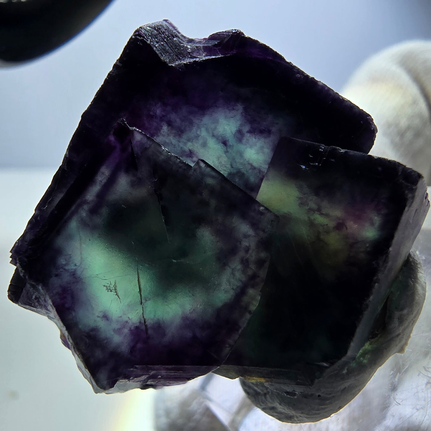 Seltene Phantom Fluorit Würfel Stufe zonal grün lila Okorusu, Namibia 34*27*20mm