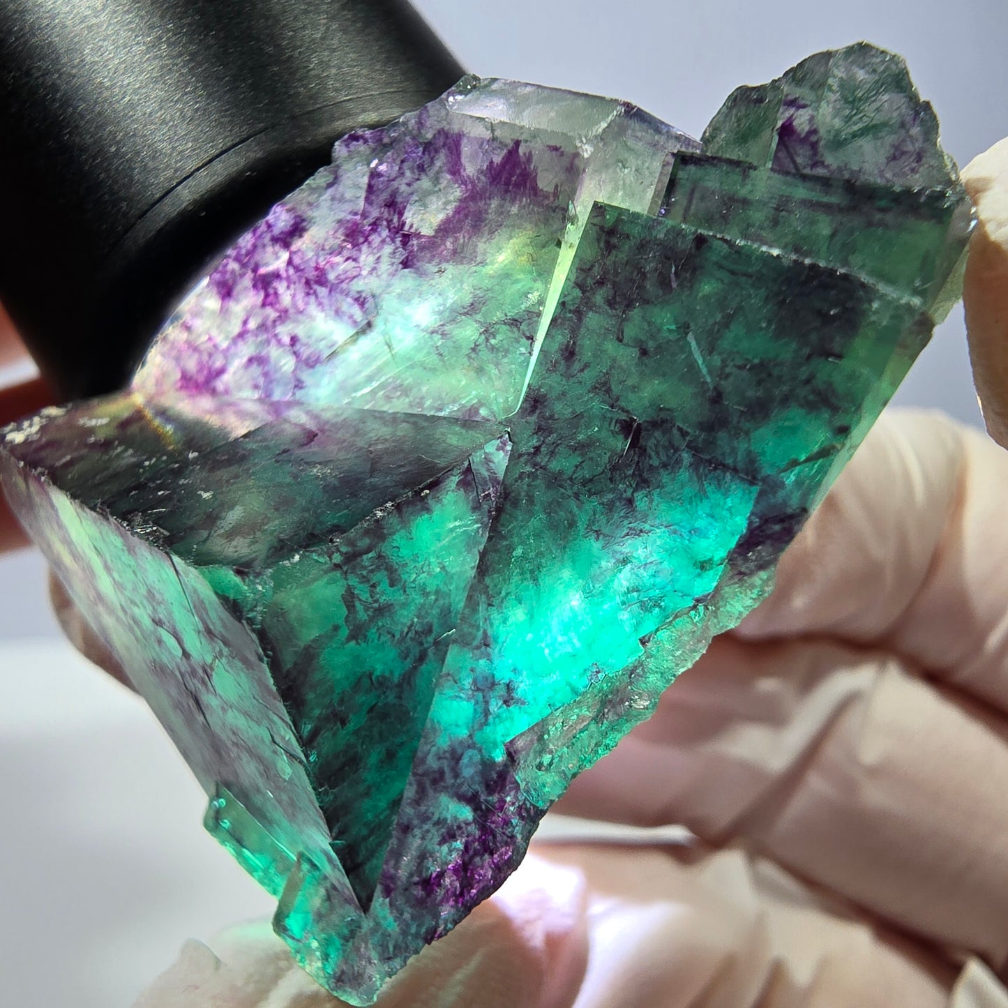 Spécimen de cube de fluorite fantôme, parqueté vert violet Okorusu, Namibie 49*30*22 mm 