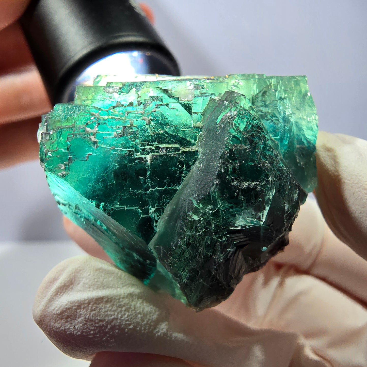 Spécimen de cube de fluorite fantôme, parqueté vert violet Okorusu, Namibie 45*43*31 mm 