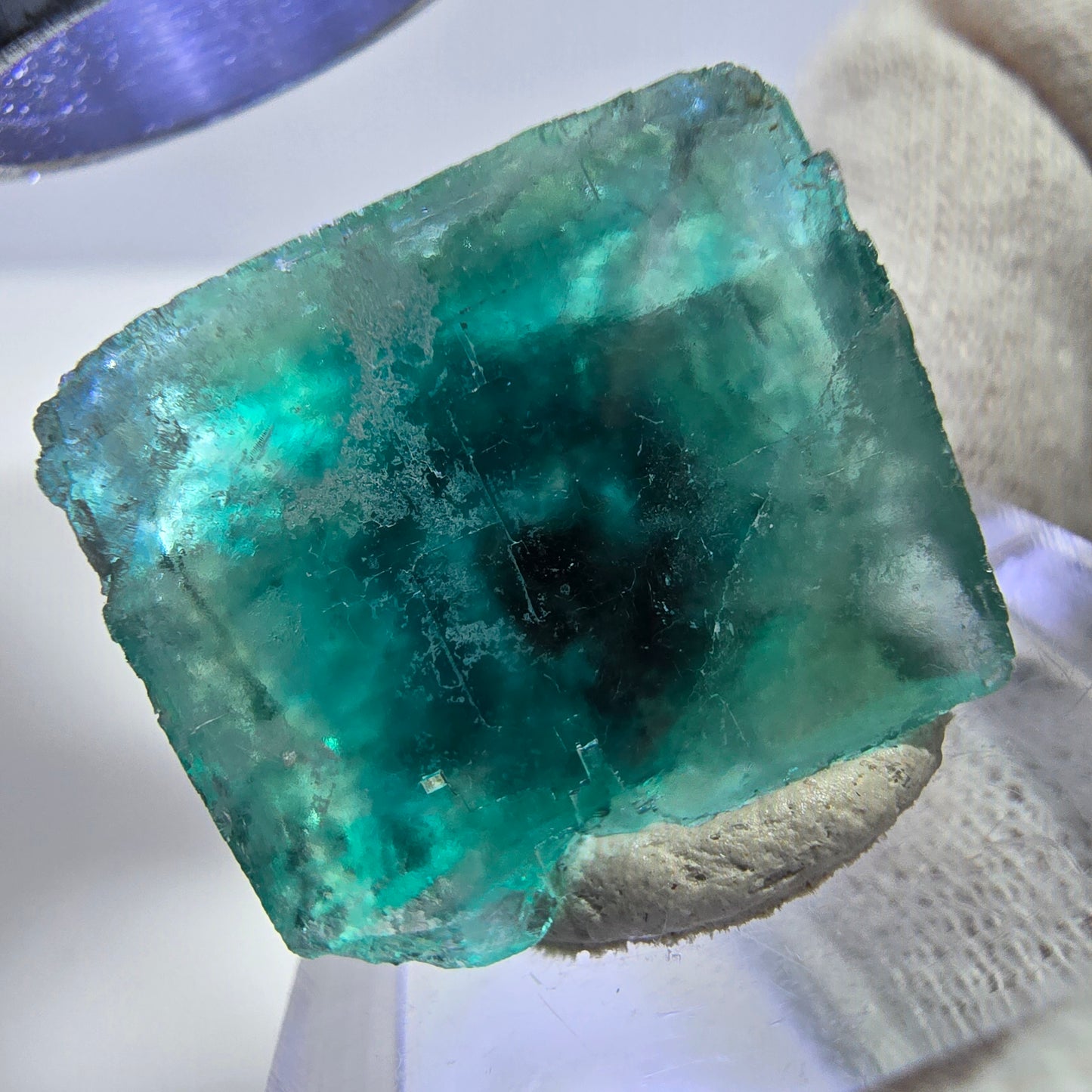 Rare cube de fluorite fantôme, vert violet, Okorusu, Namibie, 26 x 26 x 20 mm 