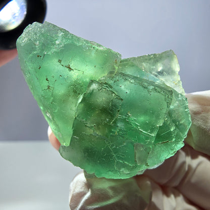 Spécimen de cube de fluorite fantôme transparente, vert parqueté, Okorusu, Namibie, 46 x 35 x 21 mm 