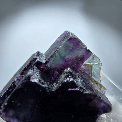 Spécimen rare de cube de fluorite fantôme, vert zonal et violet, Okorusu, Namibie, 31 x 27 x 21 mm 
